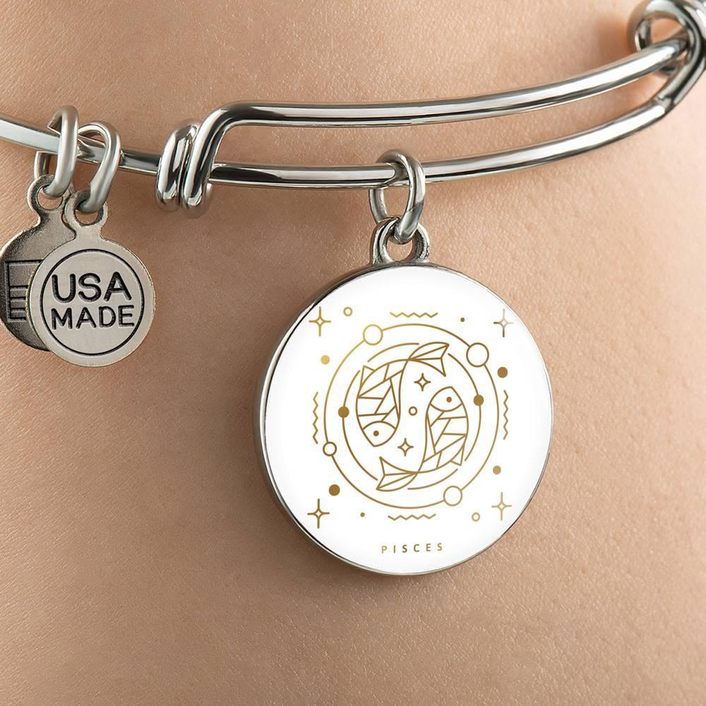 Pisces Zodiac Adjustable Luxury Bangle made from Stainless Steel or 18k Gold - ZodiacFanatic