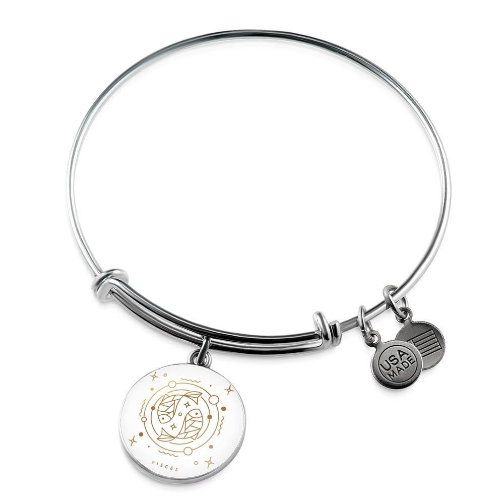 Pisces Zodiac Adjustable Luxury Bangle made from Stainless Steel or 18k Gold - ZodiacFanatic