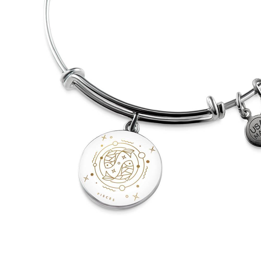 Pisces Zodiac Adjustable Luxury Bangle made from Stainless Steel or 18k Gold - ZodiacFanatic