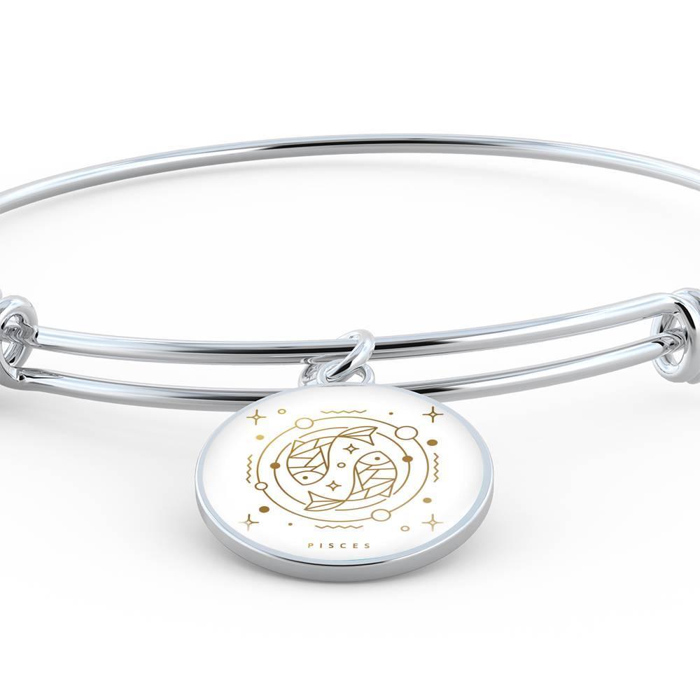 Pisces Zodiac Adjustable Luxury Bangle made from Stainless Steel or 18k Gold - ZodiacFanatic