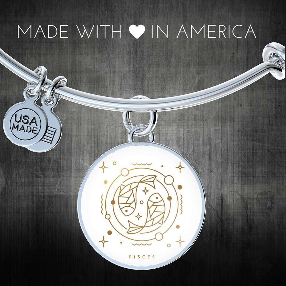 Pisces Zodiac Adjustable Luxury Bangle made from Stainless Steel or 18k Gold - ZodiacFanatic