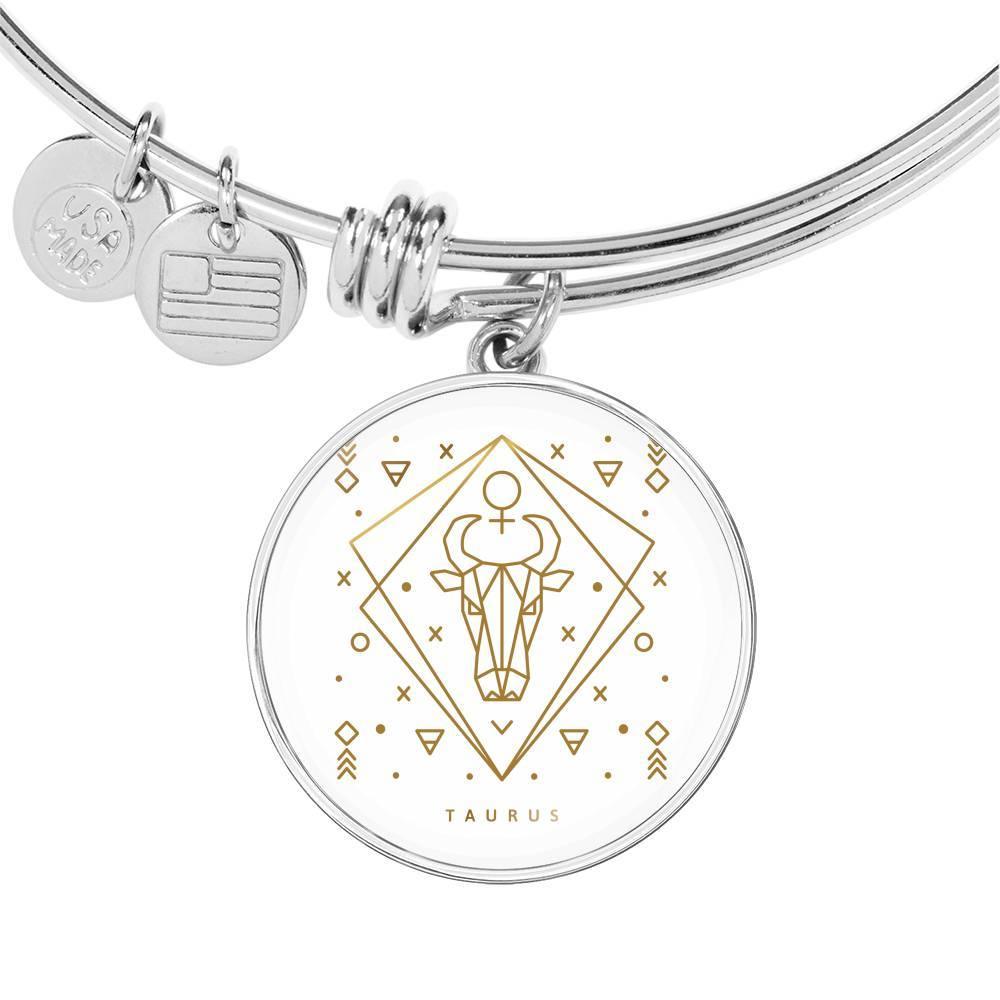 Taurus Zodiac Adjustable Luxury Bangle made from Stainless Steel or 18k Gold - ZodiacFanatic